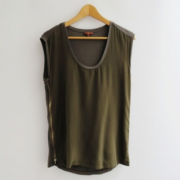 7 For All Mankind Womens Boho Medium Olive Green Dual Sided Side Zipper Top - Picture 1 of 15